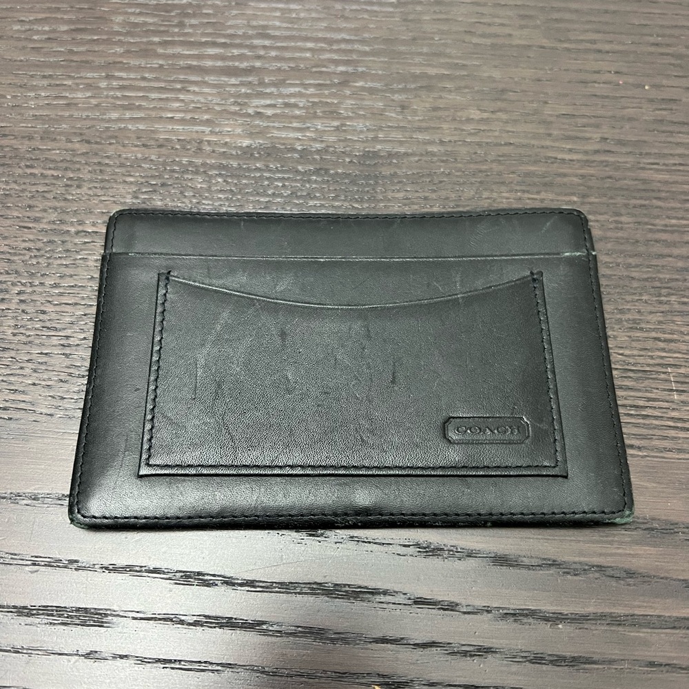 COACH VINTAGE BLACK SKINNY MINI LEATHER PORTFOLIO